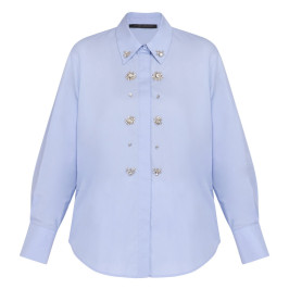 Marina Rinaldi Jewel Embellished Cotton Shirt Blue  - Plus Size Collection