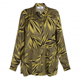 Marina Rinaldi Twill Leaf Print Shirt Green  - Plus Size Collection