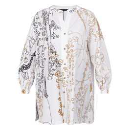 Marina Rinaldi Cotton Poplin Printed Long Tunic Shirt White  - Plus Size Collection