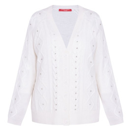 Marina Rinaldi Cable Knit Rhinestone Cardigan Vanilla - Plus Size Collection