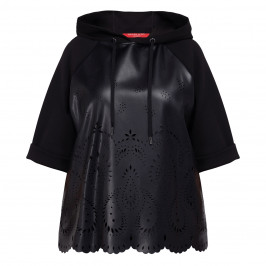 Marina Rinaldi Laser Cut Faux Leather and Jersey Hoodie Black - Plus Size Collection