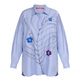 Marina Rinaldi Pure Cotton Embroidered Shirt Sky Blue  - Plus Size Collection