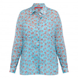 Marina Rinaldi Printed Cotton Muslin Paisley Shirt Turquoise - Plus Size Collection