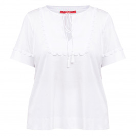 Marina Rinaldi Cotton Tie Neck T-Shirt White 