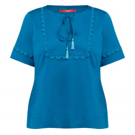 Marina Rinaldi Cotton Tie Neck T-Shirt Turquoise  - Plus Size Collection