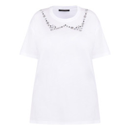 Marina Rinaldi Jewel Collar Embellished T-Shirt White - Plus Size Collection