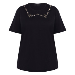 Marina Rinaldi T-Shirt Rhinestone Collar Black - Plus Size Collection