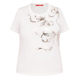 Marina Rinaldi Foil Bow Jersey T-Shirt Cream - Plus Size Collection