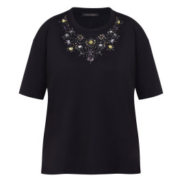 Marina Rinaldi Jewelled Cotton T-Shirt Black  - Plus Size Collection
