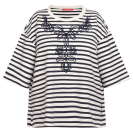 Marina Rinaldi Embroidered Jersey T-Shirt Navy Stripe - Plus Size Collection