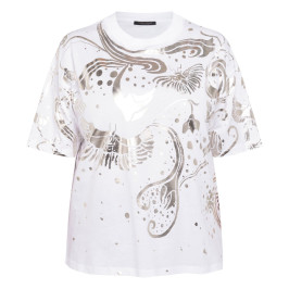 Marina Rinaldi Print Cotton T-Shirt White and Gold - Plus Size Collection