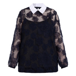 Marina Rinaldi Embroidered Lace Collared Top - Plus Size Collection
