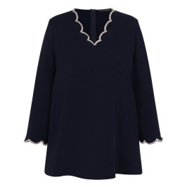 Marina Rinaldi Jewel Scallop Neck Tunic Navy  - Plus Size Collection