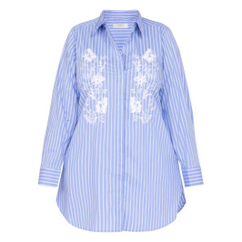 Noen Stripe Embroidered Shirt Blue  - Plus Size Collection
