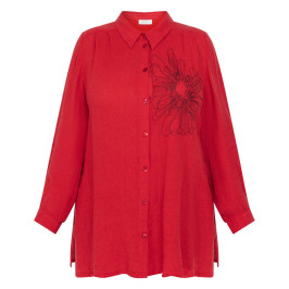 Noen Flax Linen Embroidered Shirt Red - Plus Size Collection