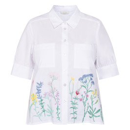 Noen Embroidered Floral Cotton Shirt White - Plus Size Collection