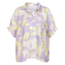 Noen Seersucker Floral Short Sleeve Shirt Lavender  - Plus Size Collection