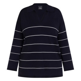 Persona by Marina Rinaldi Collared Striped Sweater Navy  - Plus Size Collection