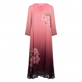 Piero Moretti Georgette Blossom Print Dress Coral  - Plus Size Collection