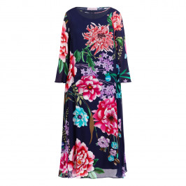 Piero Moretti Floral Georgette Dress Navy 