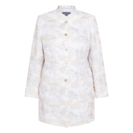 Rofa Long Embroidered Linen Jacket Cream - Plus Size Collection