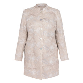 Rofa Long Embroidered Linen Jacket Beige - Plus Size Collection