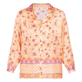 RYY Floral Print Satin Shirt Peach - Plus Size Collection