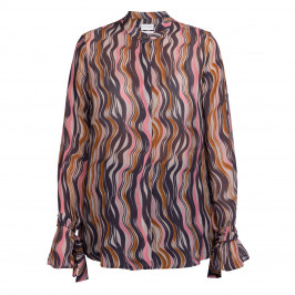 Sallie Sahne Georgette Retro Print Shirt Taupe - Plus Size Collection