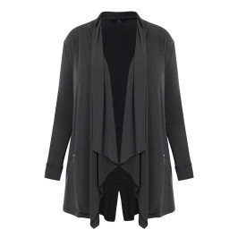 Tia Waterfall Front Jacket Khaki  - Plus Size Collection