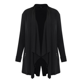 Tia Waterfall Front Jacket Black  - Plus Size Collection