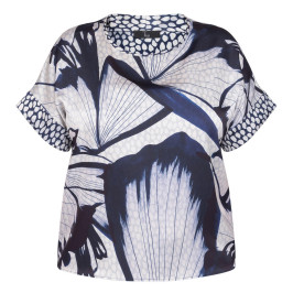 Tia Printed Satin Top Navy  - Plus Size Collection