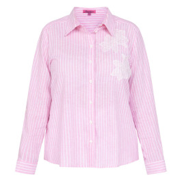 Tinta & Bariloche Linen Blend Candy Stripe Shirt Pink  - Plus Size Collection