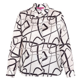 Tinta & Bariloche Link Print Satin Shirt Black and Off-White - Plus Size Collection