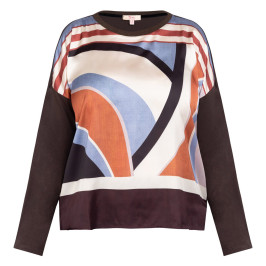 Tinta & Bariloche Abstract Print Satin Front Top Brown - Plus Size Collection