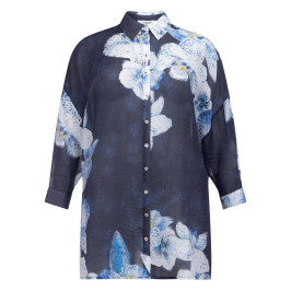 Yoek Orchid Print Blouse Indigo  - Plus Size Collection