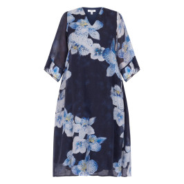 Yoek Orchid Print Dress Indigo  - Plus Size Collection