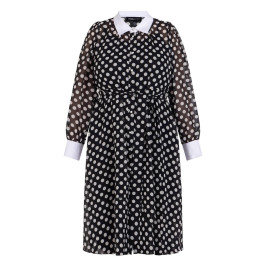 Yoek Polka Dot Georgette Dress Black  - Plus Size Collection