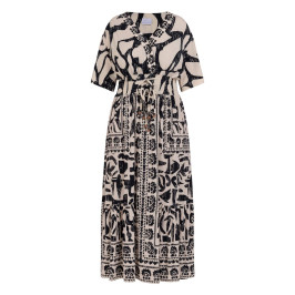 Yoek Ethnic Print Dress Black and Cream  - Plus Size Collection