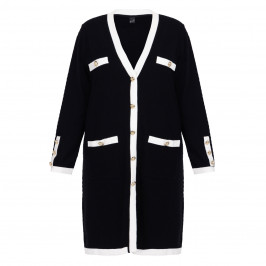 Yoek Long Black Cardigan with White Tipping  - Plus Size Collection