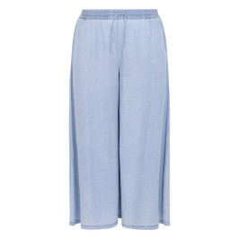 Yoek Pull-On Wide Leg Pale Blue Chambray Trouser - Plus Size Collection