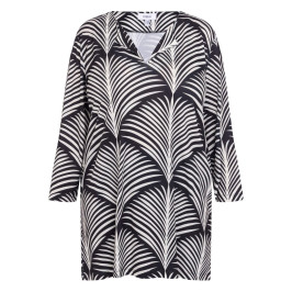 Yoek Frond Print Tunic Black And White  - Plus Size Collection