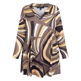 Yoek Sixties-Inspired Swirl Print Top Taupe  - Plus Size Collection