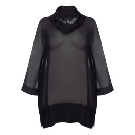 Yoek Sheer Cowl Neck Tunic Black  - Plus Size Collection