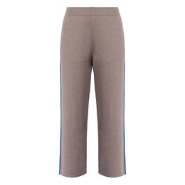 PIAZZA DELLA SCALA CROPPED KNITTED TROUSERS TAUPE WITH SIDE STRIPE  - Plus Size Collection
