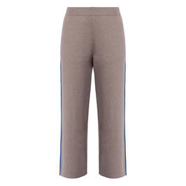 PIAZZA DELLA SCALA CROPPED KNITTED TROUSERS TAUPE WITH SIDE STRIPE  - Plus Size Collection