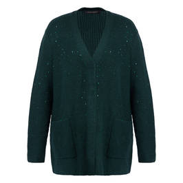 MARINA RINALDI RIBBED JEWEL EMBELLISHED CARDIGAN DARK GREEN  - Plus Size Collection