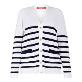 MARINA RINALDI WHITE AND NAVY STRIPE CARDIGAN - Plus Size Collection