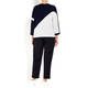 PERSONA BY MARINA RINALDI NAVY AND WHITE INTARSIA SWEATER