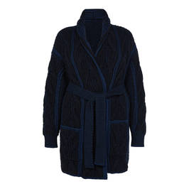 MARINA RINALDI VIRGIN WOOL LONG CARDIGAN NAVY  - Plus Size Collection