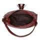 Abro trapeze shape red leather handbag with tassel detail